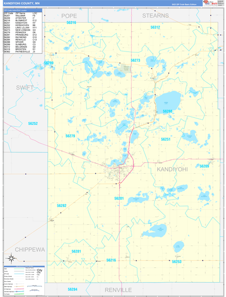 Kandiyohi County, MN Zip Code Map