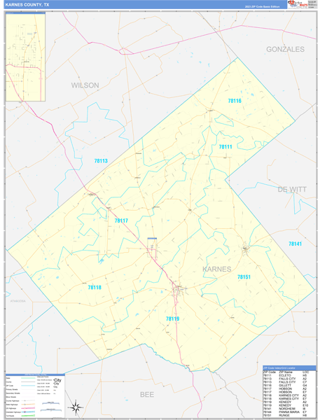 Karnes County, TX Zip Code Wall Map