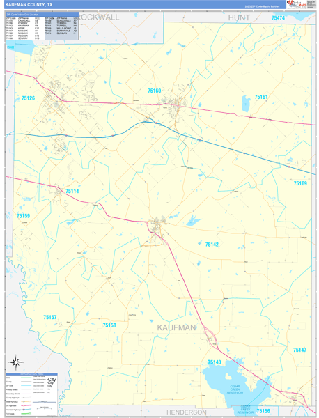 Kaufman County, TX Wall Map Basic Style