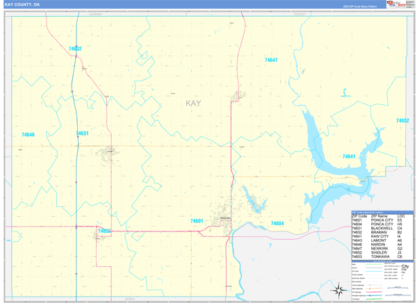 Kay County, OK Zip Code Wall Map