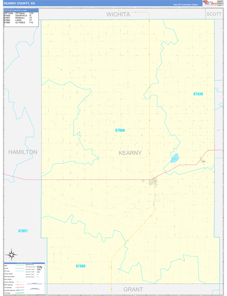 Kearny County, KS Zip Code Wall Map