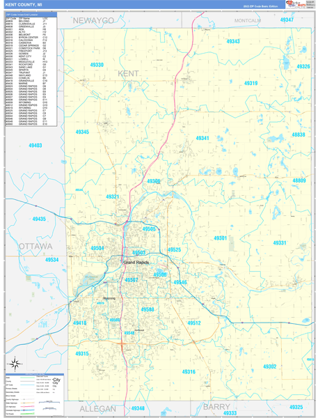 Kent County, MI Carrier Route Wall Map
