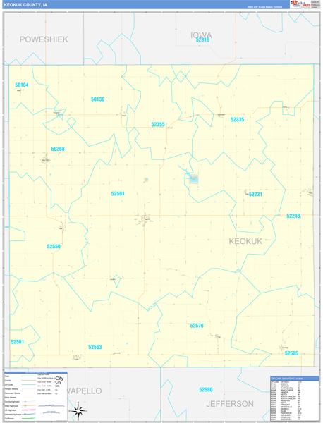Keokuk County, IA Zip Code Wall Map