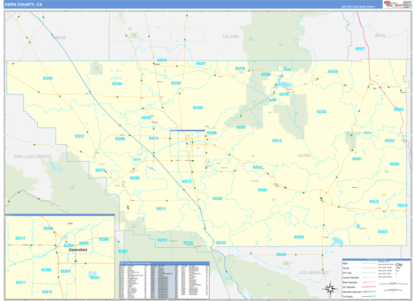 Kern County, CA Wall Map Basic Style