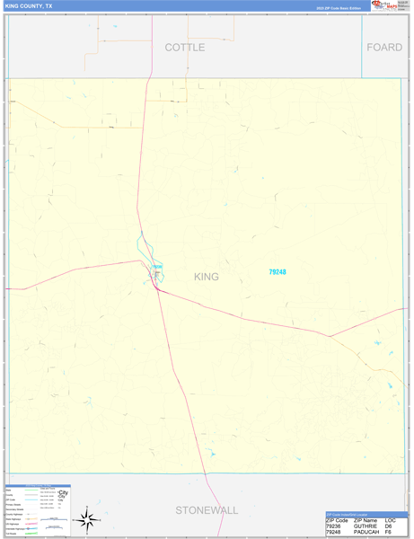 King County, TX Zip Code Wall Map