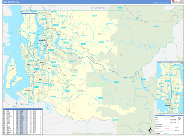 King County Wall Map Basic Style