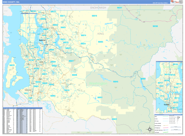 King County, WA Carrier Route Wall Map