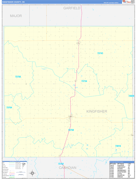 Kingfisher County, OK Zip Code Wall Map