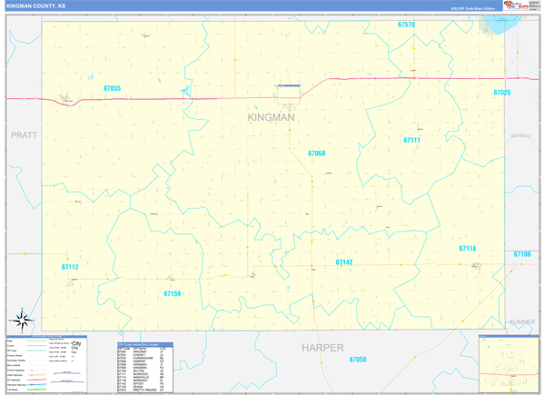 Kingman County, KS Wall Map Basic Style