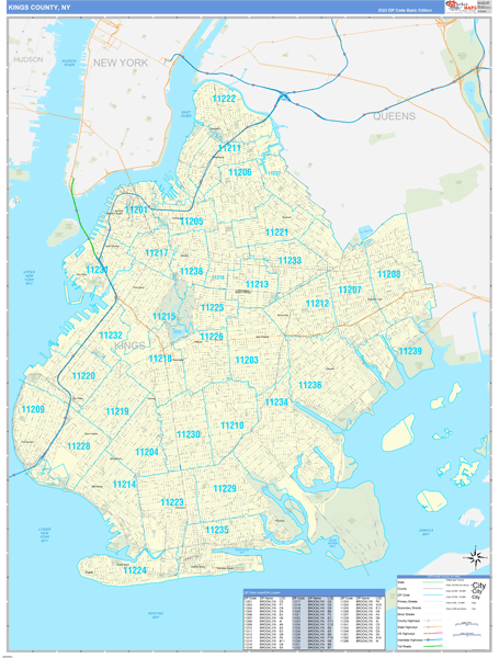 Kings County, NY Zip Code Map