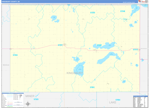 Kingsbury County, SD Wall Map Basic Style