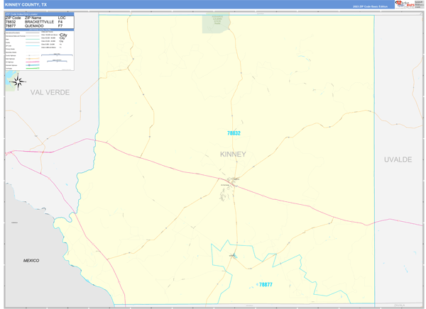 Kinney County, TX Carrier Route Wall Map