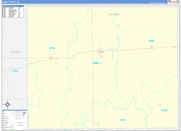 Kiowa County, KS Wall Map Basic Style