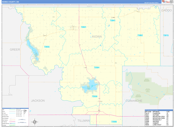 Kiowa County, OK Zip Code Wall Map
