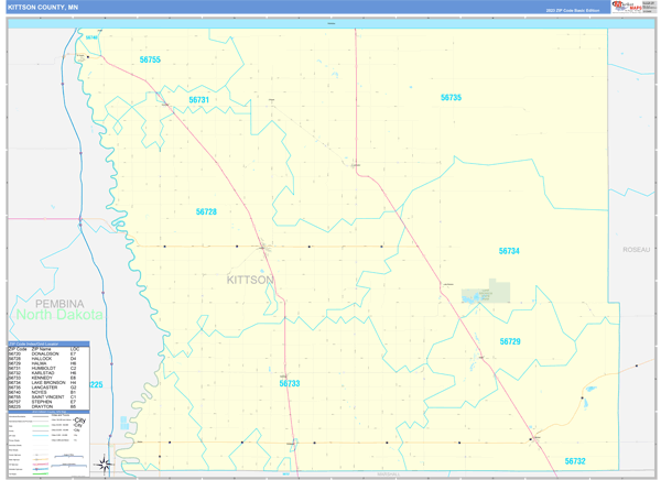 Kittson County, MN Zip Code Wall Map