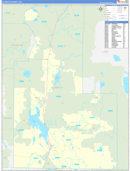 Klamath County, OR Zip Code Wall Map