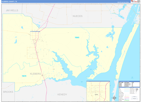 Kleberg County, TX Zip Code Wall Map