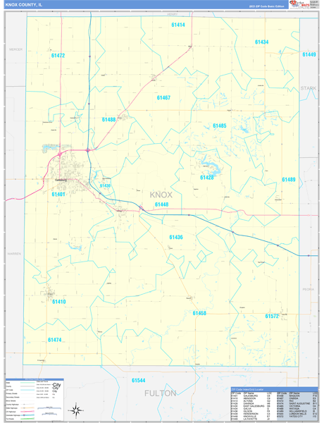 Knox County IL Zip Code Wall Map Basic Style by MarketMAPS MapSales