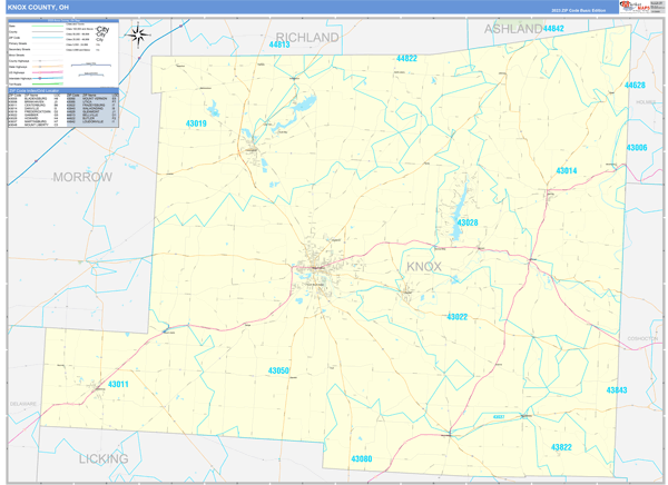 Knox County, OH Zip Code Wall Map