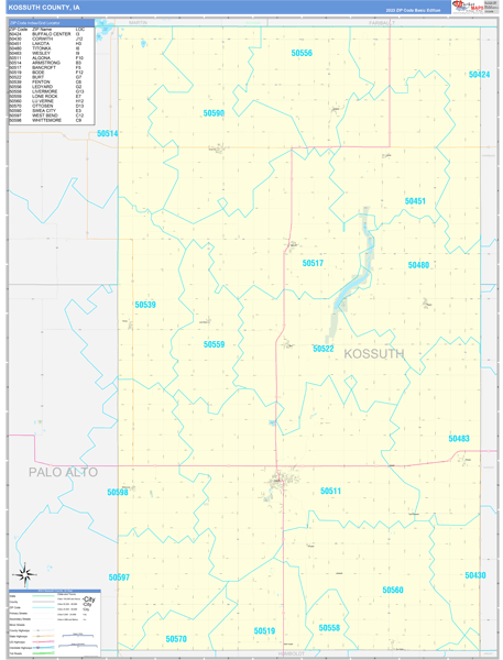 Kossuth County, IA Carrier Route Wall Map