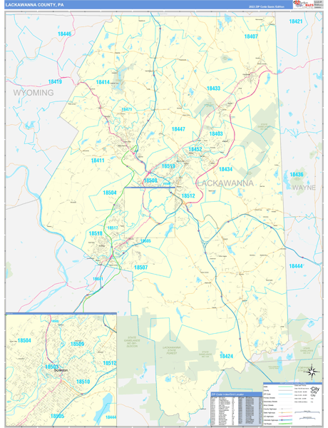 Lackawanna County Wall Map Basic Style