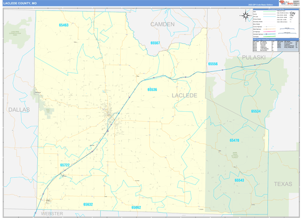 Laclede County, MO Zip Code Wall Map