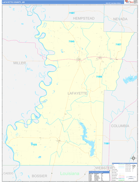 Lafayette County, AR Wall Map Basic Style