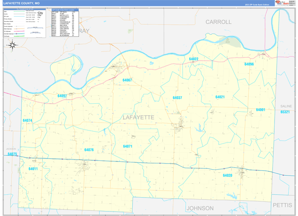 Lafayette County, MO Zip Code Wall Map
