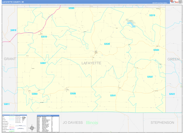 Lafayette County, WI Zip Code Wall Map