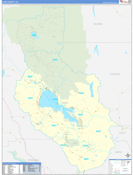 Lake County, CA Zip Code Wall Map