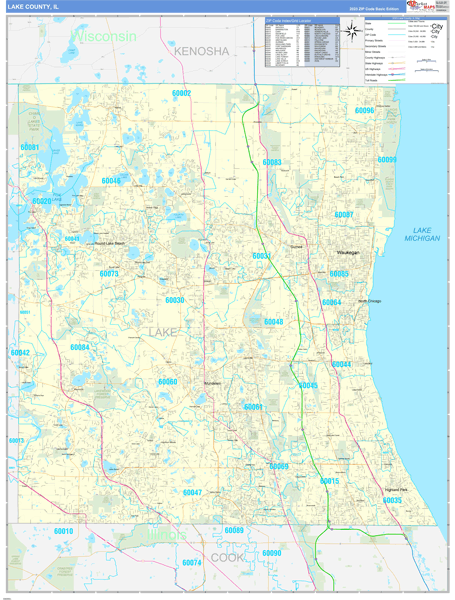 Lake County, IL Wall Map Basic Style