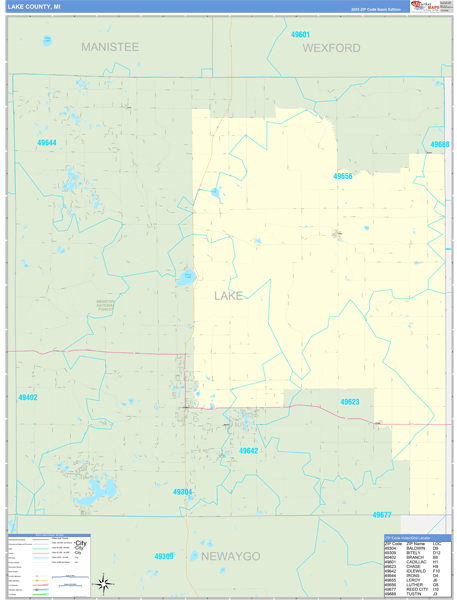Lake County, MI Zip Code Map