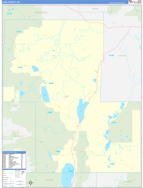 Lake County, OR Wall Map Basic Style