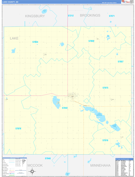 Lake County, SD Wall Map Basic Style