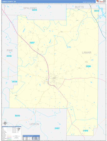 Lamar County, GA Zip Code Wall Map Basic Style by MarketMAPS - MapSales