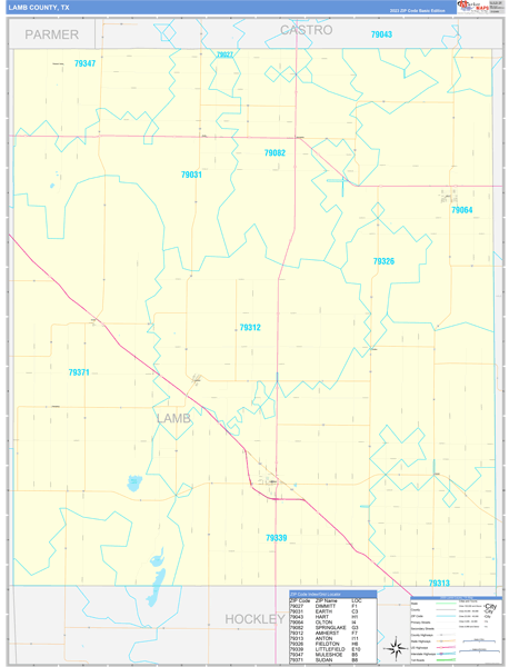 Lamb County, TX Wall Map Basic Style