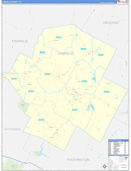 Lamoille County, VT Zip Code Wall Map