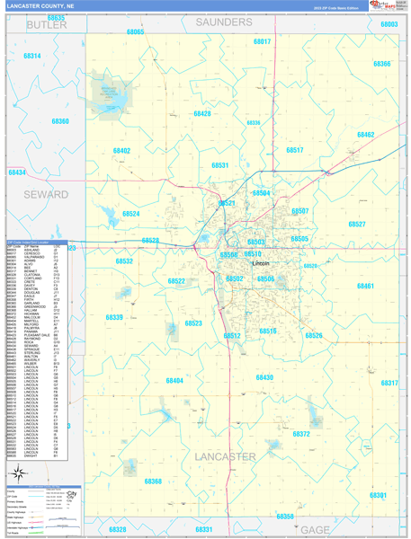 Lancaster County, NE Wall Map Basic Style