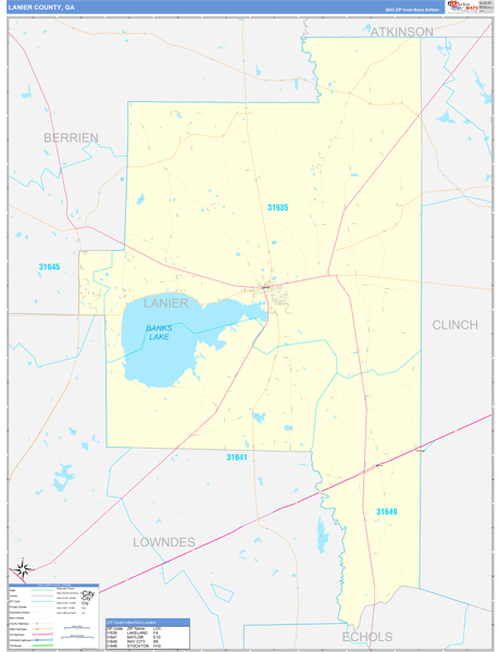 Lanier County, GA Carrier Route Wall Map