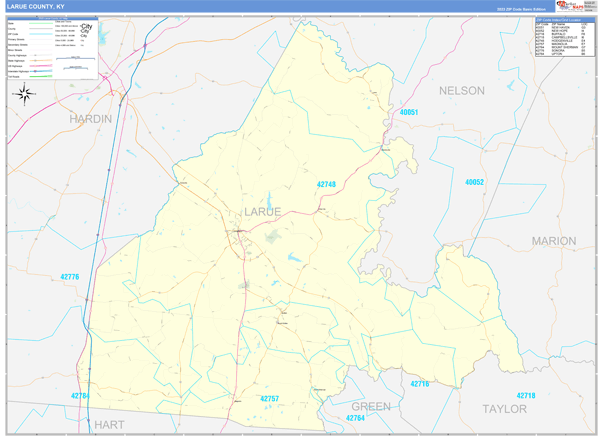 Larue County, KY Zip Code Wall Map