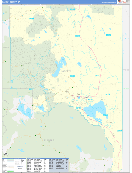 Lassen County, CA Zip Code Wall Map