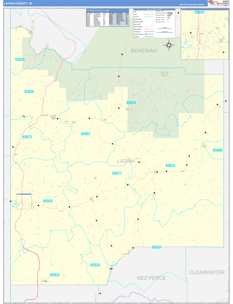 Latah County, ID Zip Code Wall Map