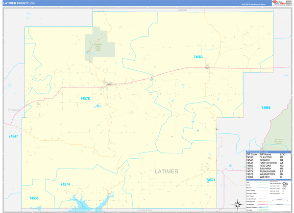 Latimer County, OK Zip Code Wall Map
