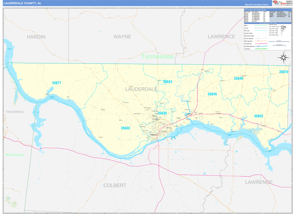 Lauderdale County Wall Map Basic Style