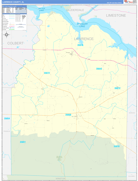 Lawrence County, AL Zip Code Wall Map
