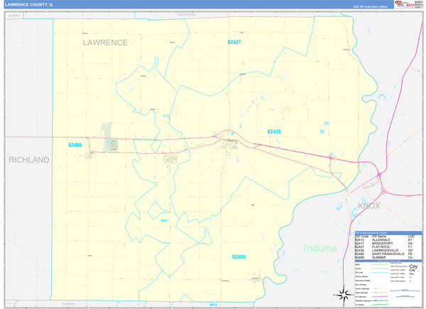 Lawrence County, IL Zip Code Wall Map