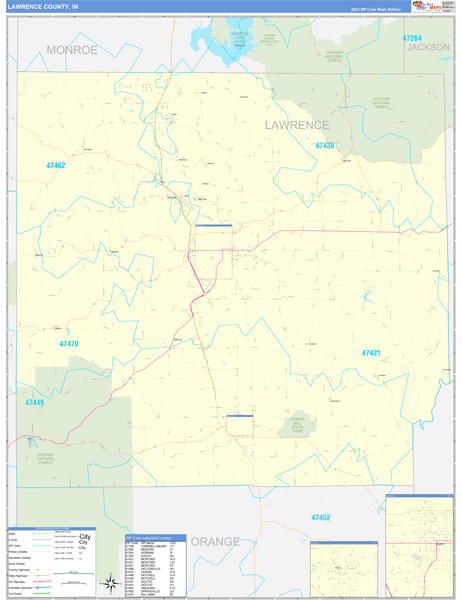 Lawrence County, IN Zip Code Wall Map