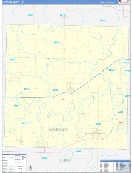 Lawrence County, MO Wall Map Basic Style