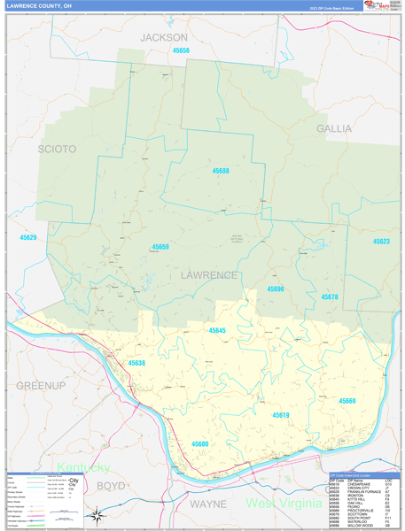Lawrence County, OH Zip Code Wall Map