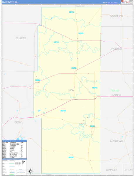 Lea County, NM Wall Map Basic Style